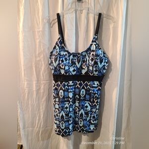 Blue and Black Patterned Tankini Top